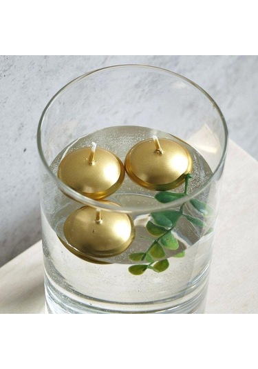 12 Adet Altın Rengi Suda Yüzen Mum Çap : 5 Cm Altın