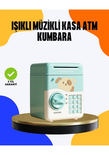 Çocuklar İçin Su Yeşili Atm Kasa Tasarımlı Şifreli Kumbara - Lisinya