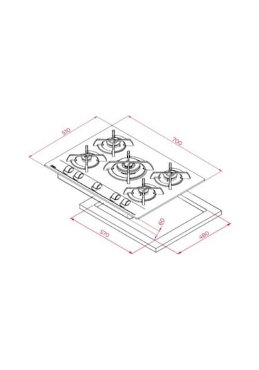 Tecna 8471 5 Gözlü Döküm Izgara 70 CM Ankastre Ocak