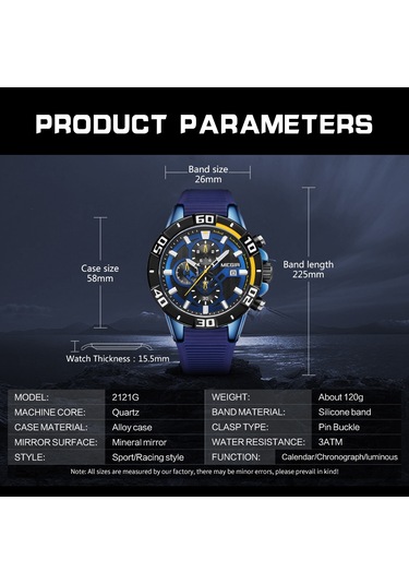 Megır Erkek Saatleri Kuvars İş Saati Spor Kronograf Işıklandırmalı 3atm Su Geçirmez Saat Dakika Saniye Gösterimi Silikon Kayışlı Moda Analog Kol Saati Erkekler İçin Çok Renkli