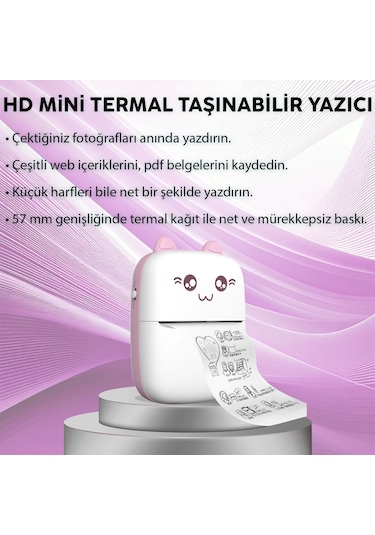 Steep Solid C9 Mini Fotoğraf Yazıcı Kablosuz Baskı Makinesi Apple Uyumlu iOS Android Termal Printer Pembe