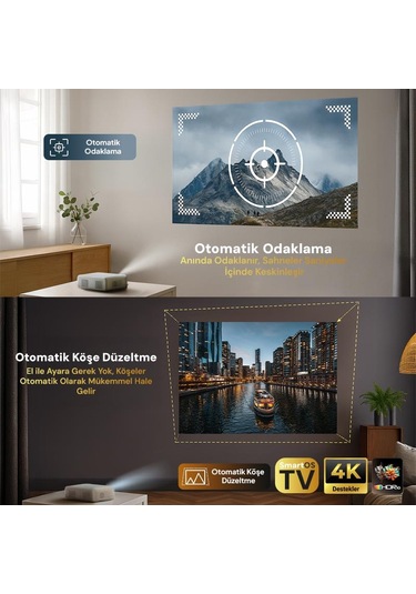Vankyo Aurzen D1 Smart Tv 4k Destekli Projeksiyon Cihazı +hdr10+auto Focus+auto Keystone+6g Wifi+6.1bt+dolby Ses Sistemi - Ps5/ps4/xbox