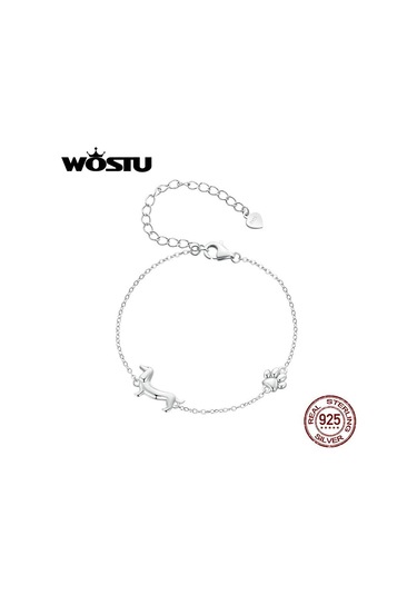 Wostu 925 Ayar Gümüş Sevimli Dachshund Köpek Charm Bilezik Kadınlar İçin Orijinal Ayarlanabilir Hayvan Pet Paw Bağlantı Aile Hediye Takı Gümüş
