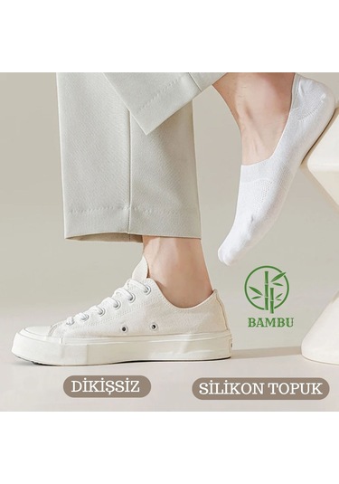 Erkek Bambu Babet Çorap Dikişsiz Parfümlü Silikonlu Babet Çorap Beyaz