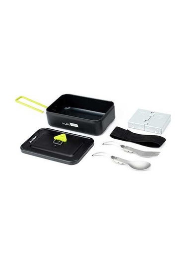 Createtech Siyah Kamp Ocağı Seti Katlanabilir Kaşık Çatal Alüminyum Alkol Alaşımlı Siyah