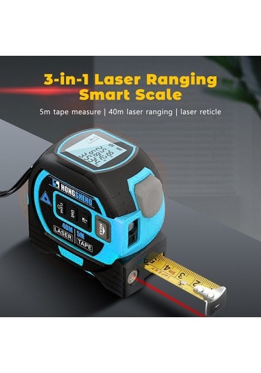 Pazly 3'ü 1 Arada Lazer Şerit Metre: 40m Lazer Uzaklık + 5m Şerit + Çapraz Ölçüm - Pratik Ve Hassas Ölçüm Aracı