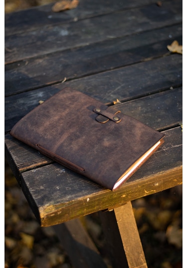 Kişiye İsme Özel Hakiki Deri A5 Defter / Ajanda Kestane