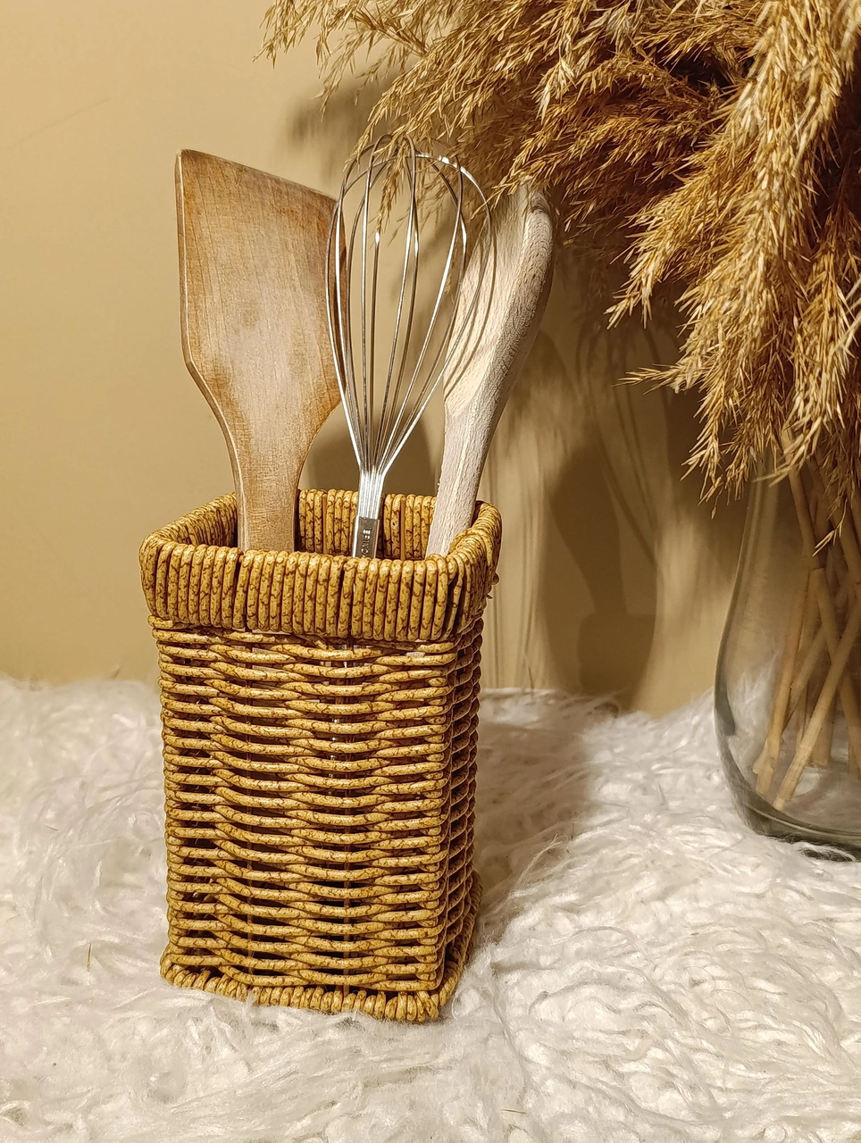 Hasır Rattan Kare Kaşıklık / Organizer Diğer