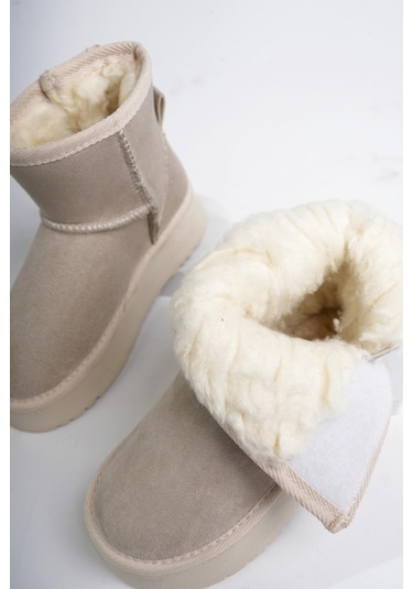 Muggo Mixs Garantili Kalın Taban İçi Tüylü Cırtlı Günlük Mini Çocuk Bot Bej