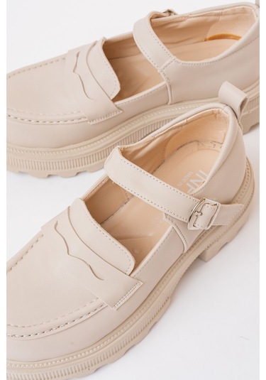745-771 Bej Kadın Günlük Yüksek Tabanlı Loafer Ayakkabı Bej