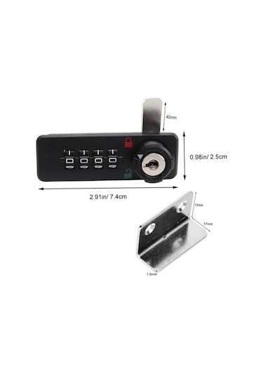 Powermaster Pm-26731 4 Haneli Şifreli Ve Anahtarlı Mekanik Siyah Çekmece Dolap Kilidi Sol