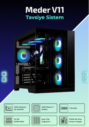 IH Meder V11 R7-9700X 32 GB 1 TB SSD 16 GB RX9070XT FreeDos Masaüstü Oyuncu Bilgisayarı