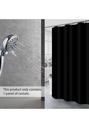 Tenfowee Banyo İçin Su Geçirmez Ve Mantar Önleyici Kalın Poliester Perde - Siyah, 180x220 Cm, 12 Adet Kanca İle Siyah