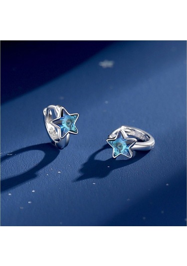 Monemel Kristal Taşlı Mavi Yıldız Küpe Altın Kaplama E02314 Gümüş