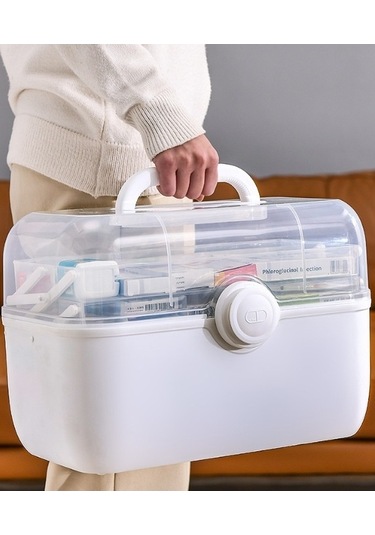 Bosphorusboutique02 White 3 Kat Büyük Kapasiteli İlk Yardım Çantası, Beyaz, Aile İçin, Dayanıklı, Neme Dayanıklı Beyaz