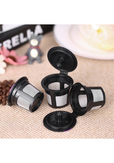 Youtek 3 Adet Tekrarlı Kullanım Kahve Kapsülü Kabuğu - Yiyecek Grubu Pp+304 Paslanmaz Çelik Filtre Siyah