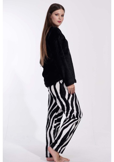 Kadın Uzun Kol Welsoft Siyah Pijama Takımı C3t0n3o059 001