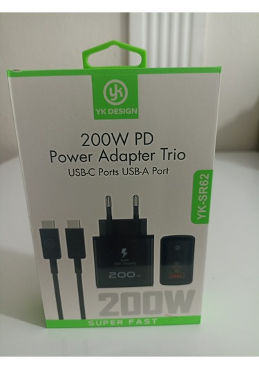 Yk Design Yk-sr62 200w Usb+pd Şarj Başlığı Ve Typec-typec Kablo Adaptör Kablo Set Halinde