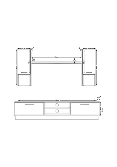 Decoraktiv Eko 5dab Mdf Dvd Tv Ünitesi Tv Sehpası Beyaz - Siyah Mermer