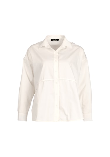 Ysatis Minimalist Oversize Uzun Kol Gömlek Yaka Kadın Gömlek Beyaz