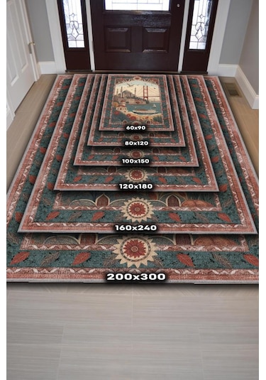 Homshtag Şehirlerde İstanbul Dijital Baskılı Şehir Temalı Halı Çok Renkli