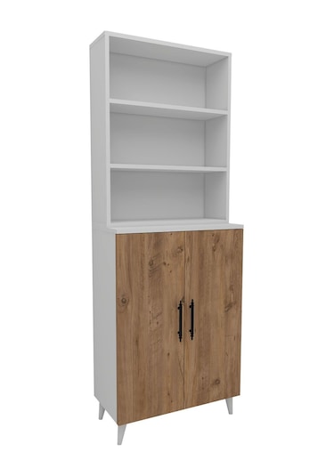 Enda Home Oras 6 Raflı 2 Kapaklı Dolaplı Kitaplık Atlantik Çam - Mat Beyaz