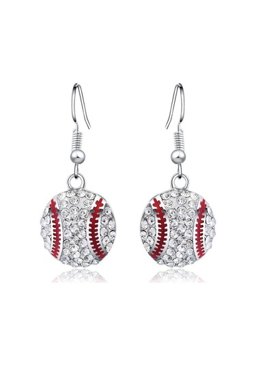 Gümüş 1 Çift Beyzbol Kolye Takı Spor Şeffaf Kristal Silver