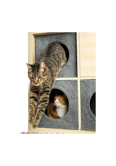 Kedi Evi Yuvası Keçe Açık Gri 3mm Kaliteli Keçe 32x32x32 Cm 1 Adet Mindersiz A1