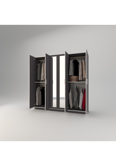 Kenzlife gardırop 6 kapaklı kapılı anemon 180*180*42 gri aynalı gardolap dolap
