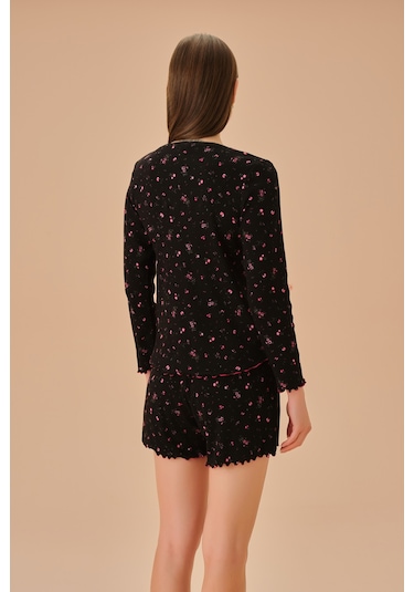 Suwen Mina Şort Takımı Sh25192663911 Siyah Baskılı Siyah