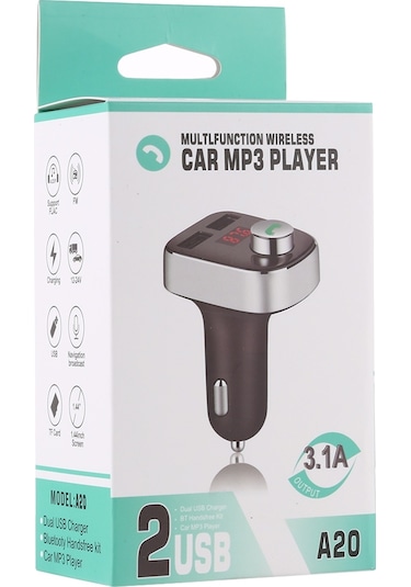 A20 Çift Usb Şarj Bluetooth Fm Verici Mp3 Çalar Araç Kiti, Eller Serbest Arama Ve Tf Kart Ve U Disk Siyah Desteği