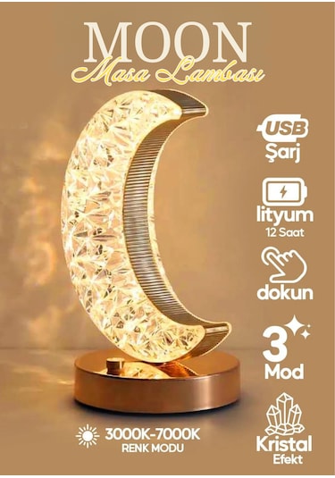 Dekoratif Ay Işığı Hilal Masa Lambası Usb Şarjlı Led Gece Lambası