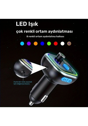 Honeybeeshop Siyah Kablosuz Araba Adaptörü Hızlı Şarj Type C Pd 30w Qc 3.0 Fm Radyo Alıcısı Müzik Çalar Araç Kiti