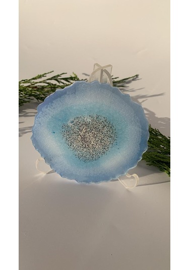 Deniz Mavi Tonlu Siyah Sim Dalgalı Yuvarlak Epoksi Bardak Altlığı Mavi