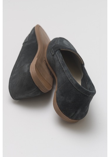 F02 Füme Süet Hakiki Deri Kadın Loafer Ayakkabı Füme
