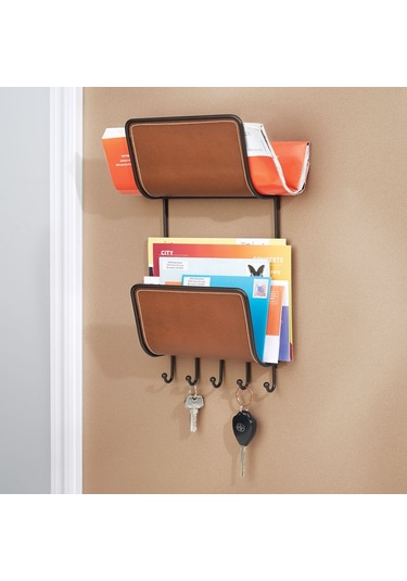 Idesıgn Mektupluk Anahtarlık Askılık 2 Katlı Deri Kaplama 19X3 .