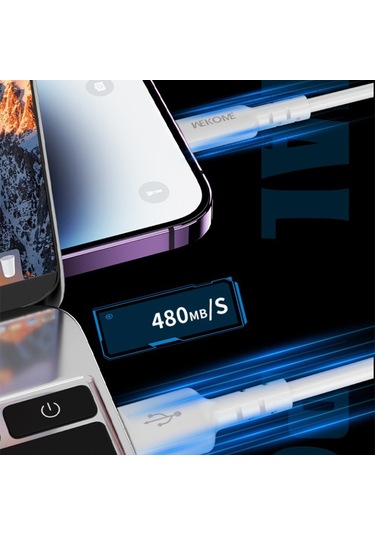 Wekome Wdc-01 Gelgit Enerji Serisi 2.4a Usb'den 8 Pin'e Pvc Veri Kablosu, Uzunluk: 1m Siyah