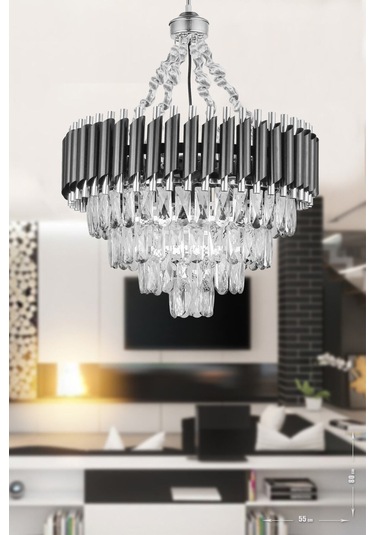 Palmira 55'lik Prizma Kesim Kristal Taşlı Lüks Avize - Siyah-krom Siyah-Krom