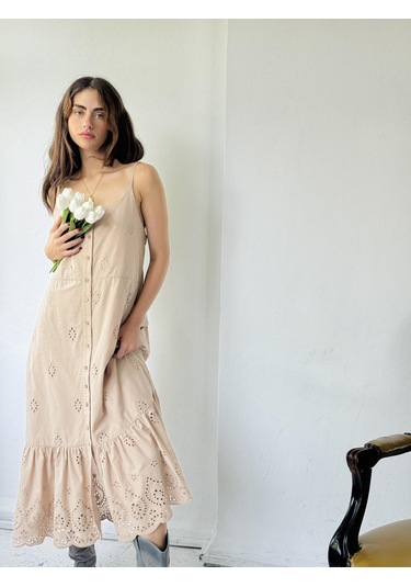 Retrobird Adel Brode Askılı Elbise Kadın Kum-13578-kum Kum Rengi