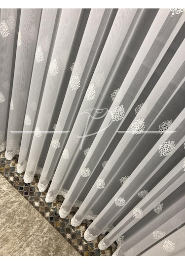 Tül Perde Taç Marka Etek Bohreli Serpme Desenli Tül 26131 Çok Renkli