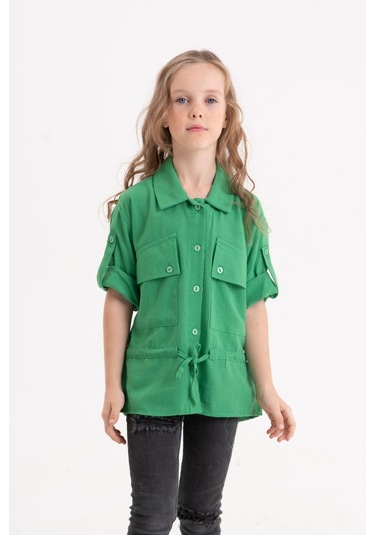 Kız Çocuk Kuşaklı Gömlek 3080 Yeşil
