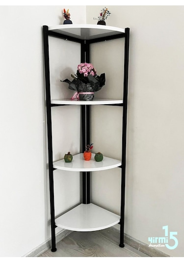 Yirmi15 Köşe Kitaplık- Beyaz Köşe Kitaplık- 4 Raflı Köşe Kitaplık