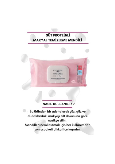 Byphasse Süt Proteinli Makyaj Temizleme Mendili Tüm Ciltler 40'lı