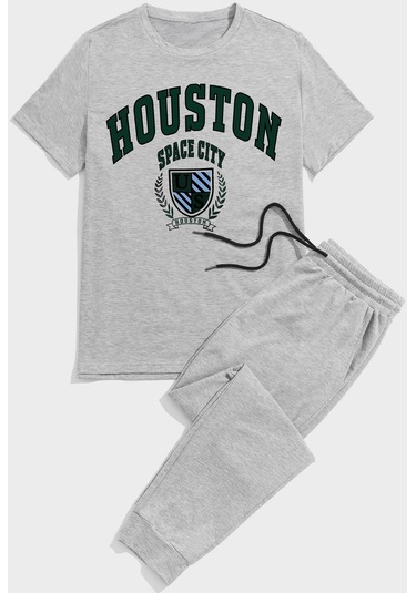 Unisex Houston Baskılı Eşofman Takımı Gri