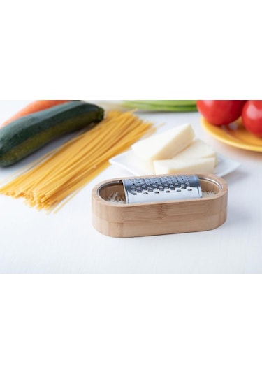 Bambu Hazneli Çelik Rende 15cm X 7cm Ahşap - Metalik