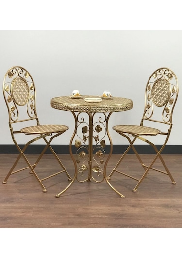 Bahçe balkon oturma takımı, ferforje masa sandalye takımı (gold) Altın