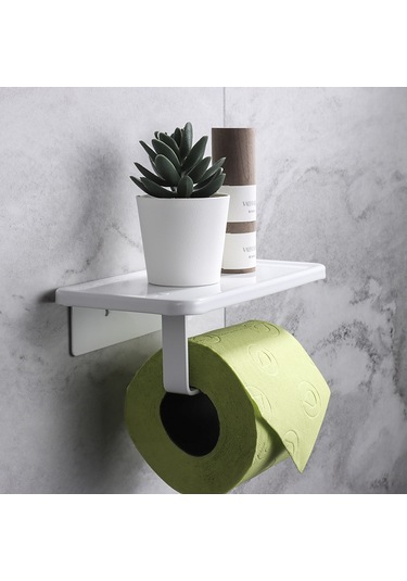 Yunboo Beyaz Uzay Alüminyum Banyo Tutucu: Delik Açmayan/delikli İkili Kullanım, Telefon Ve Tuvalet Kağıdı Saklama, Modern Minimalist Tasarım Diğer