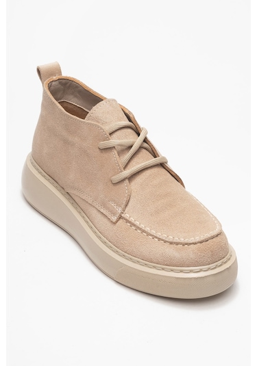 Lılya Bej Süet Hakiki Deri Kadın Chukka Bot Bej Süet