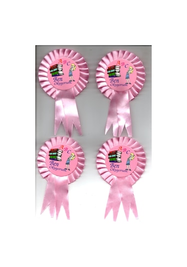 Kurdelalı Ben Okuyorum Rozeti Büyük Boy Pembe 4 Adet