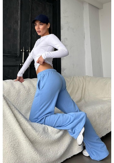 Madmext Mavi Bol Paça Kadın Eşofman Altı Mg2279 Mavi